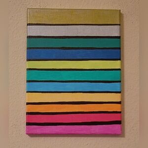 Colorful Striped Canvas Art Original Acrylic Painting On Canvas Home Decor 9x12"